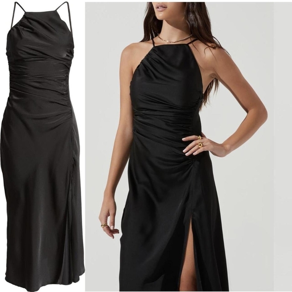 ASTR The Label | Black Satin Halter Midi Dress - Picture 1 of 16